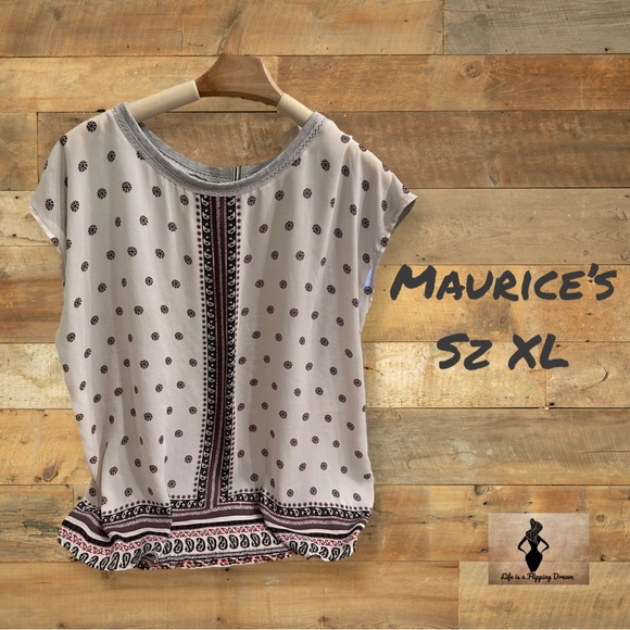 Maurices Tops - Maurice’s Sz XL White Bohemian Print Short Sleeve Blouse